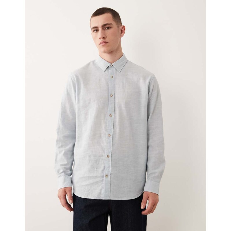 Jack & Jones linen blend long sleeve shirt in light blue