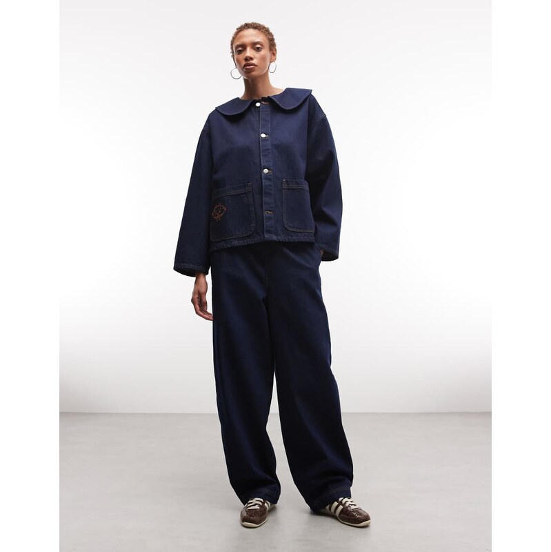 Reclaimed Vintage pull on barrel jean co-ord-Blue