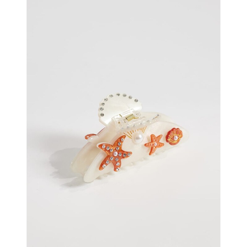 Pieces seaside hair claw in red and white