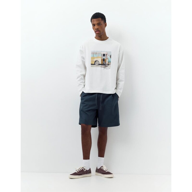 Pull&Bear linen blend shorts in dark blue