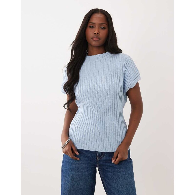 ASOS DESIGN knitted cinched pleated top in blue