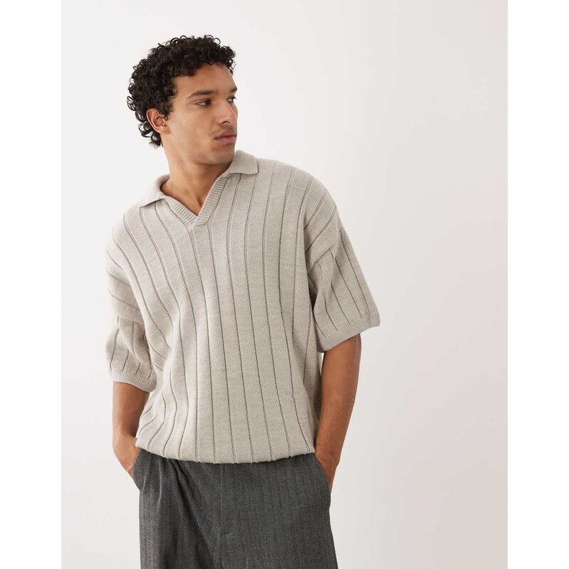 ASOS DESIGN oversized knitted ribbed short sleeve notch neck