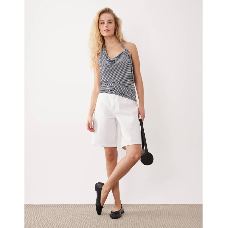 ASOS DESIGN cowl drape top with knot detail in mini stripe-Multi