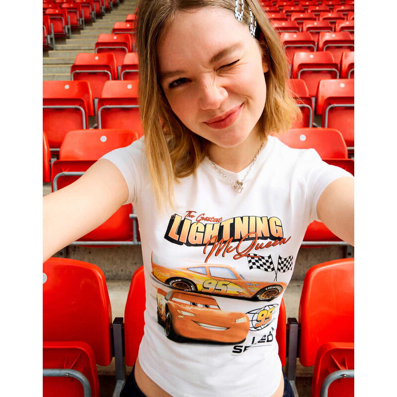 Bershka Cars short sleeve print t-shirt in white