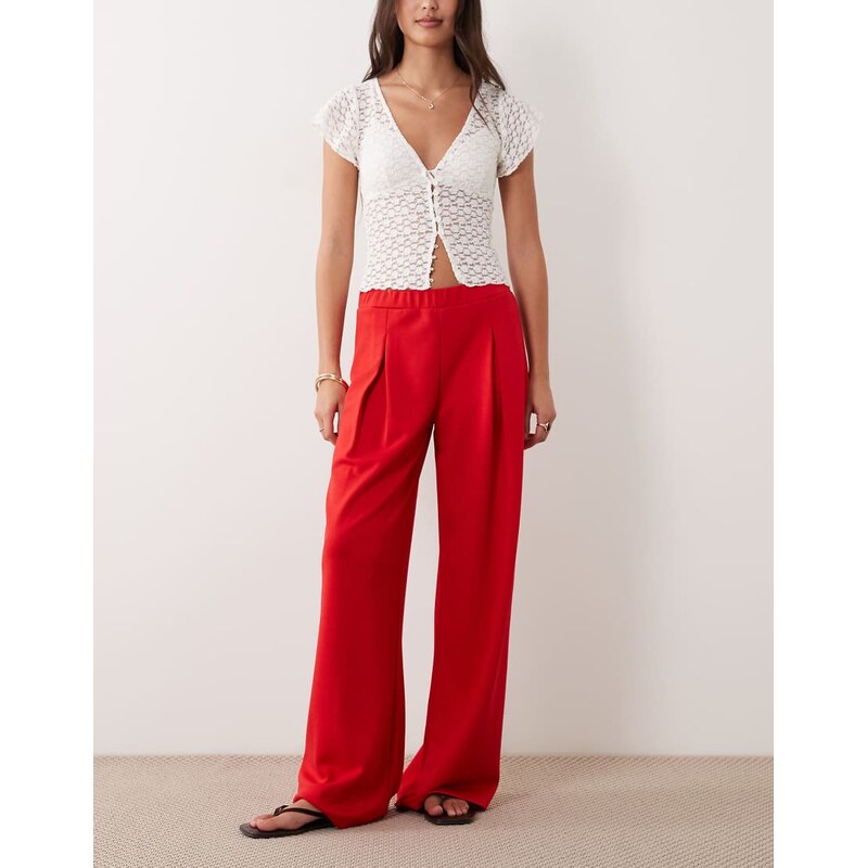 ASOS DESIGN co-ord interlock pleated pull on wide leg trousers