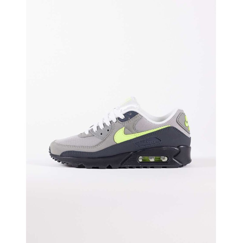 Nike Air Max 90 trainers in grey and neon yellow