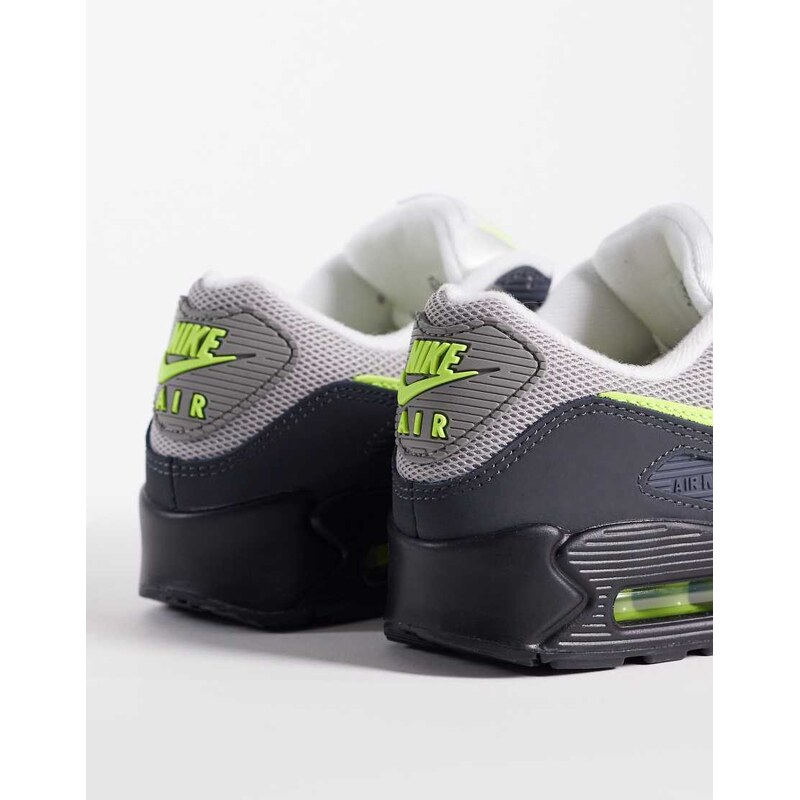 Nike Air Max 90 trainers in grey and neon yellow