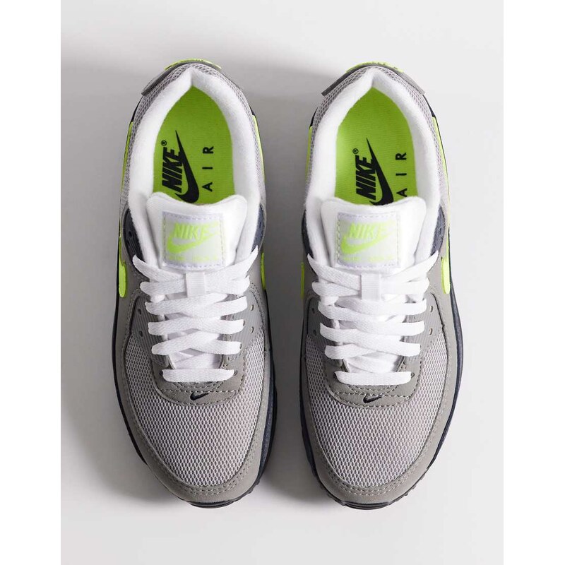 Nike Air Max 90 trainers in grey and neon yellow