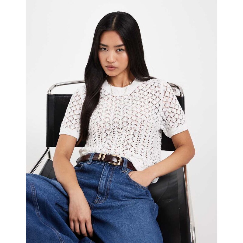 ONLY short sleeve crochet top in white