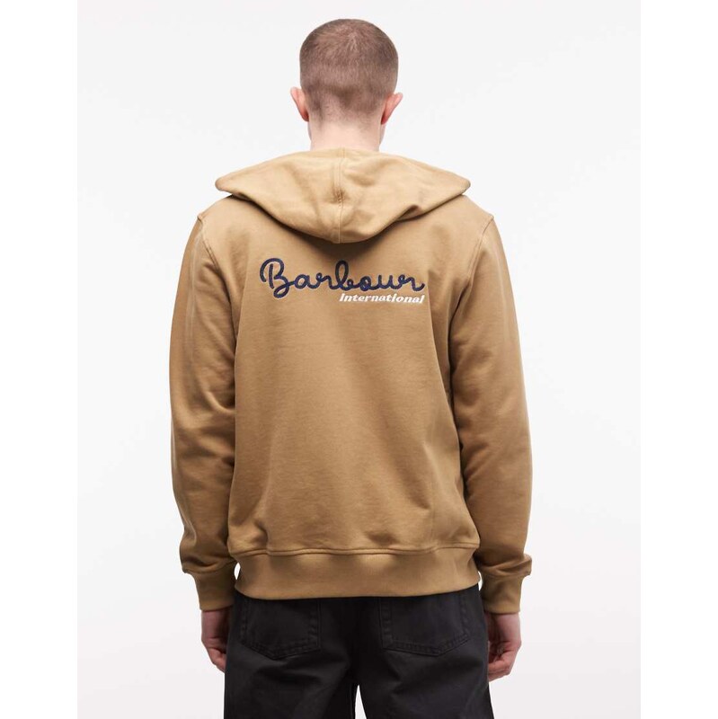 Barbour International Regar zip through logo hoodie with back print in 114240840