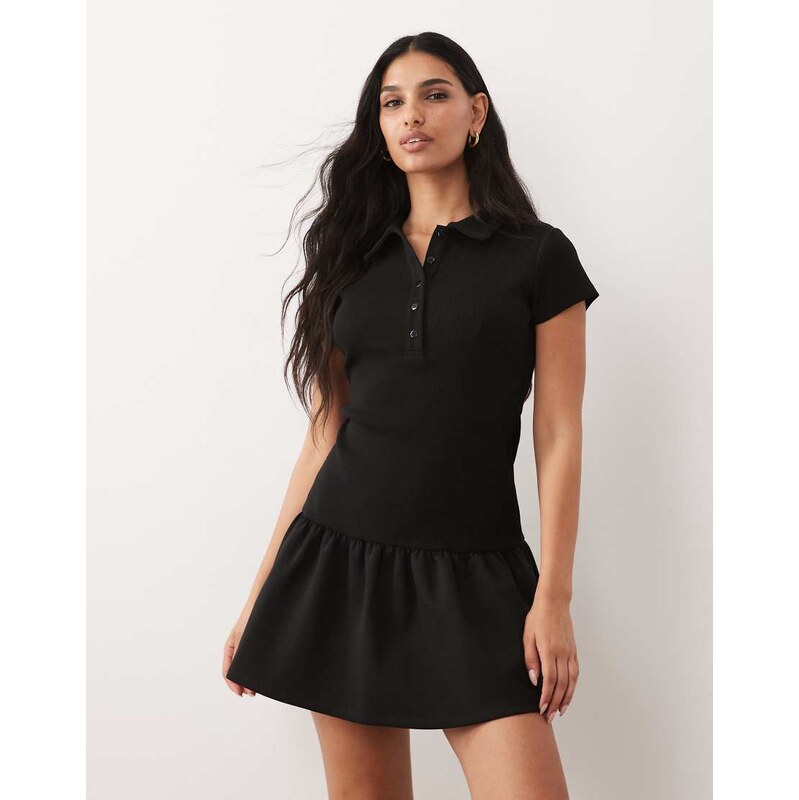 ASOS DESIGN hybrid rib interlock peplum hem mini polo dress in
