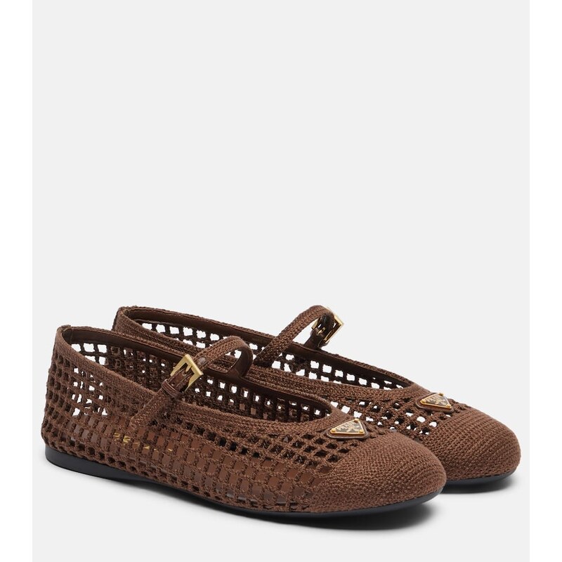Prada Crochet Mary Jane flats v barvě Cacao