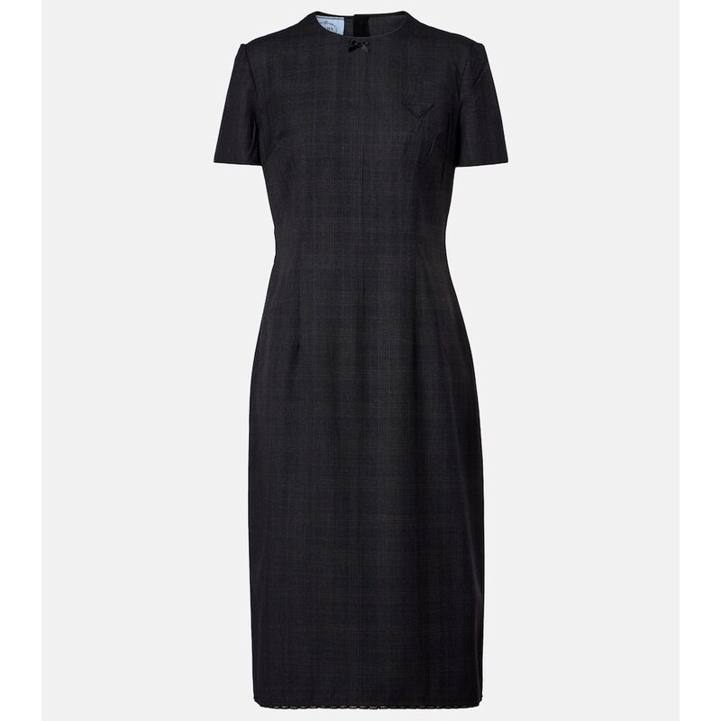 Prada Checked virgin wool midi dress