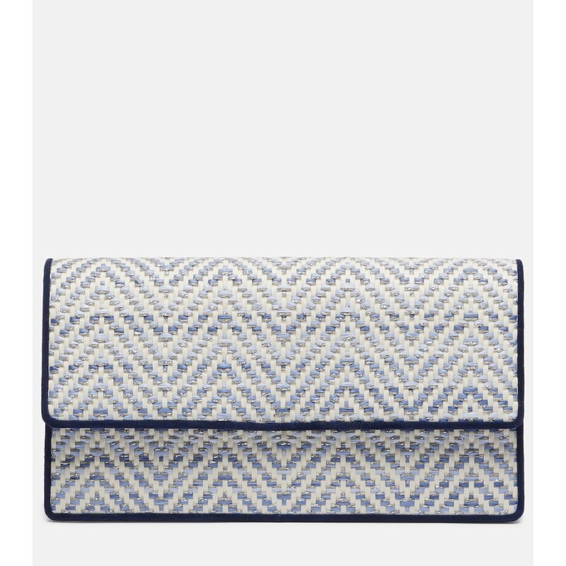 Manolo Blahnik Capripla raffia clutch v barvě navy