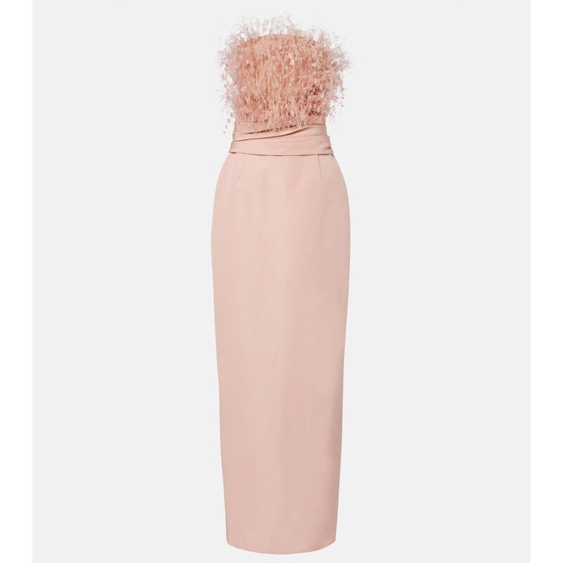 Oscar de la Renta Feather-trimmed silk faille bustier gown