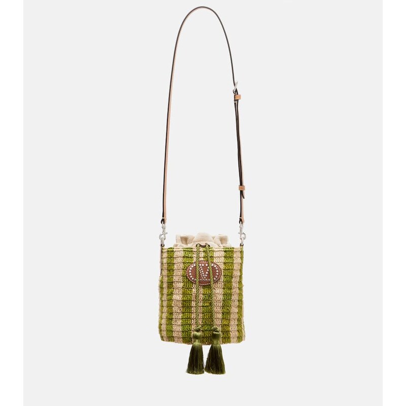 Valentino Garavani VLogo Mini striped raffia crossbody bag