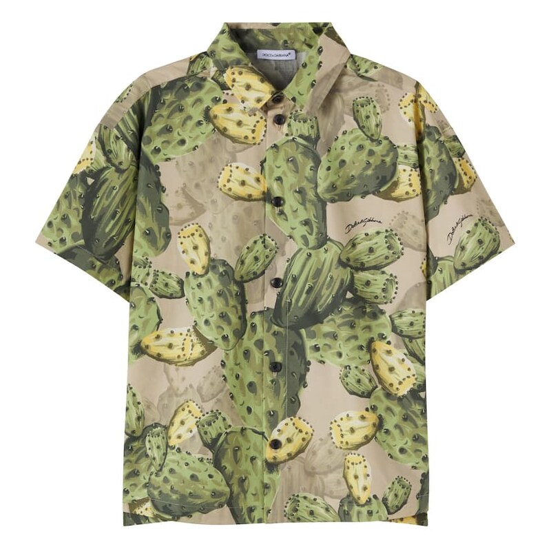 Dolce&Gabbana Kids Printed cotton poplin bowling shirt