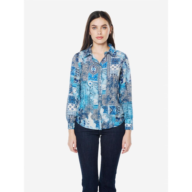 KOROSHI Halenka modrá / světlemodrá / šedá / offwhite