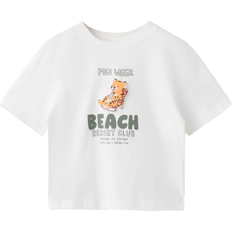 MANGO KIDS Tričko BEACH olivová / oranžová / černá / bílá