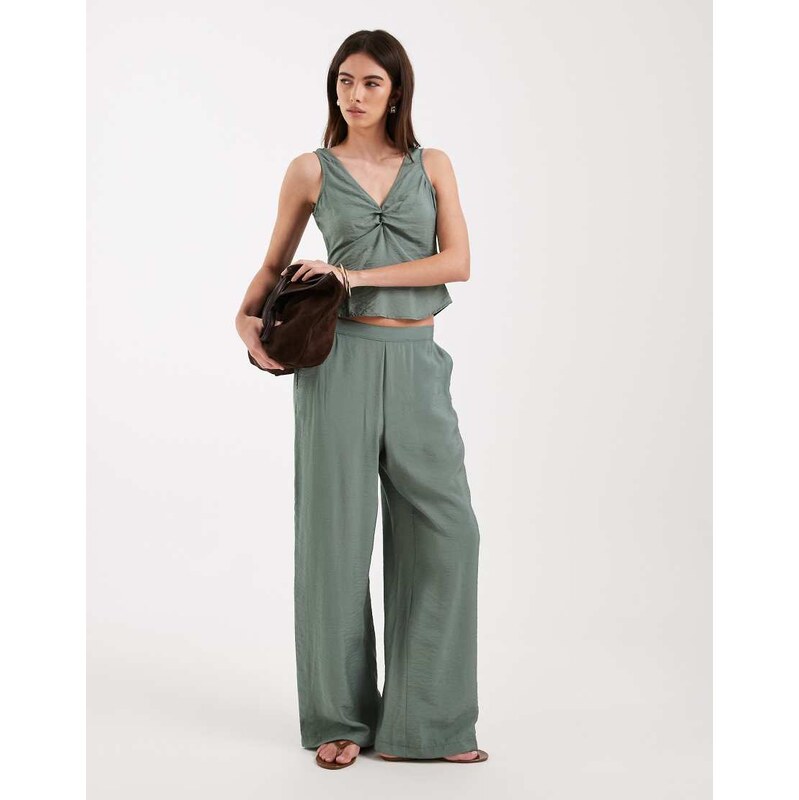 Vero Moda wide leg trouser co-ord in laurel green