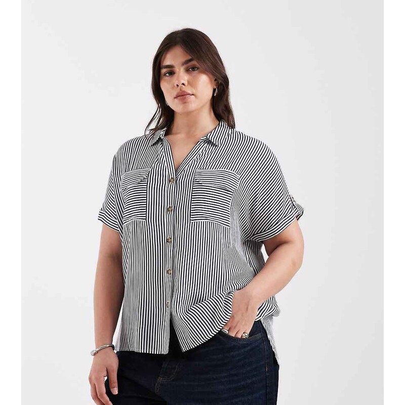 Vero Moda Curve button front short sleeve shirt with pocket detail in 114240796