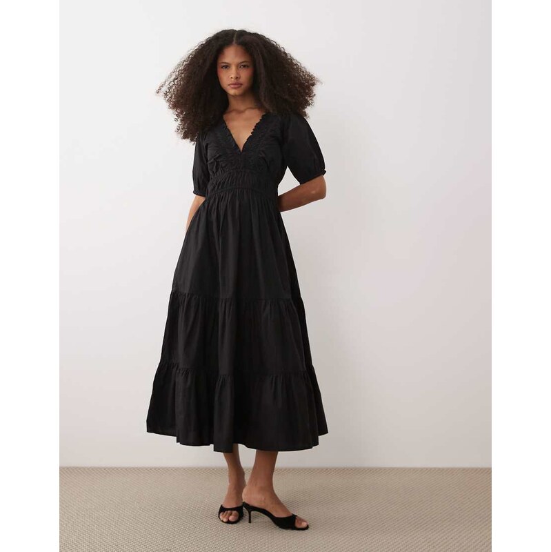 Nobodys Child Madison cotton v-neck puff sleeve midi dress in