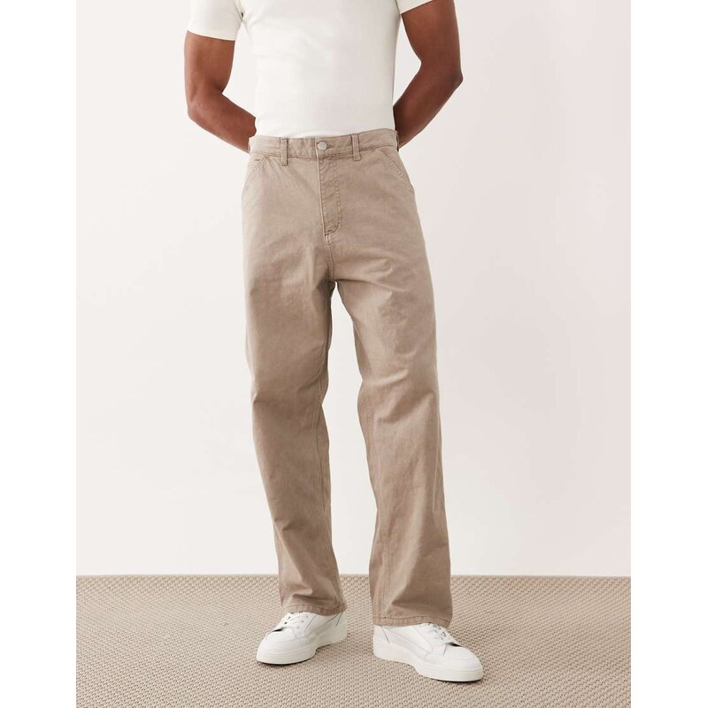 Jack & Jones Alex carpenter trouser in washed cream-Brown