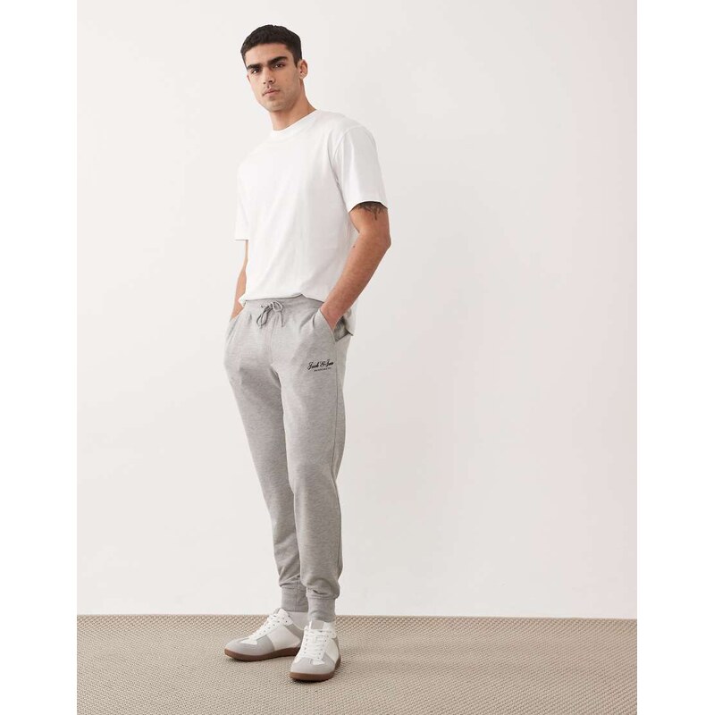 Jack & Jones straight fit cuffed jogger with logo in light grey