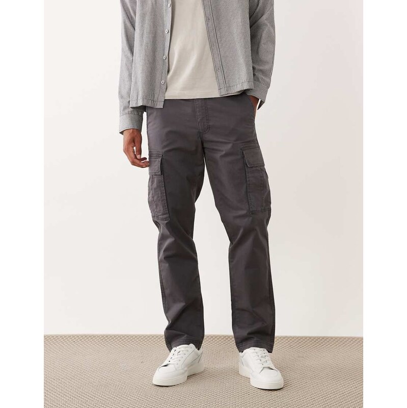Jack & Jones straight cargo trousers in dark grey