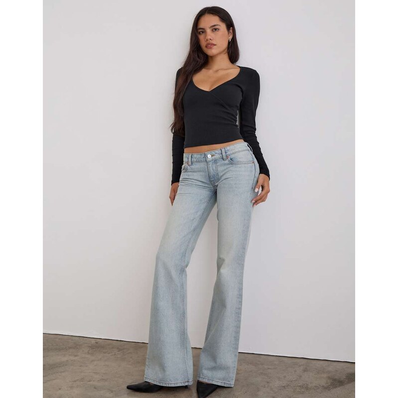 Motel extra low rise flare jeans in breeze blue wash 114240847