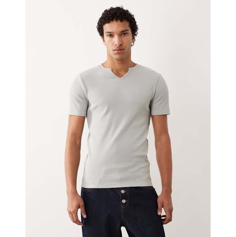 ASOS DESIGN muscle fit t-shirt with notch neck in light green