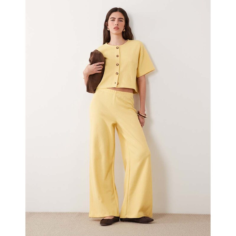 Miss Selfridge wide leg soft rib trouser co-ord in buttermilk