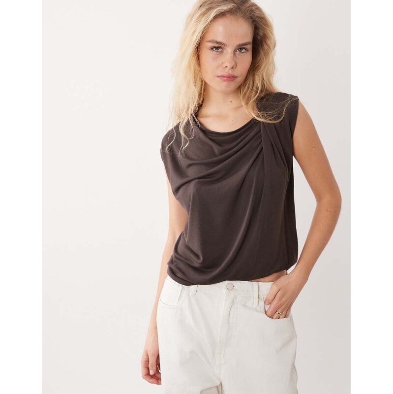 ASOS DESIGN sleeveless with wrap neck detail top in chocolate