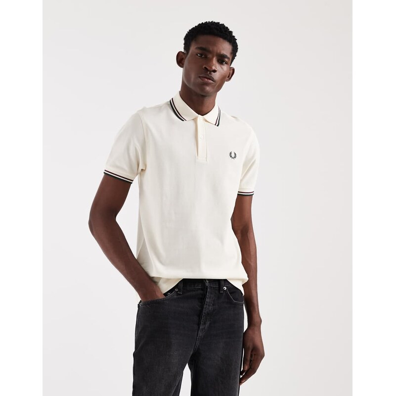 Fred Perry twin tipped logo polo shirt in ecru-Neutral