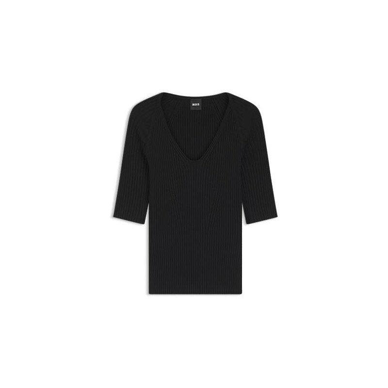 BOSS Structured-knit T-shirt with tonal button trims 113939899