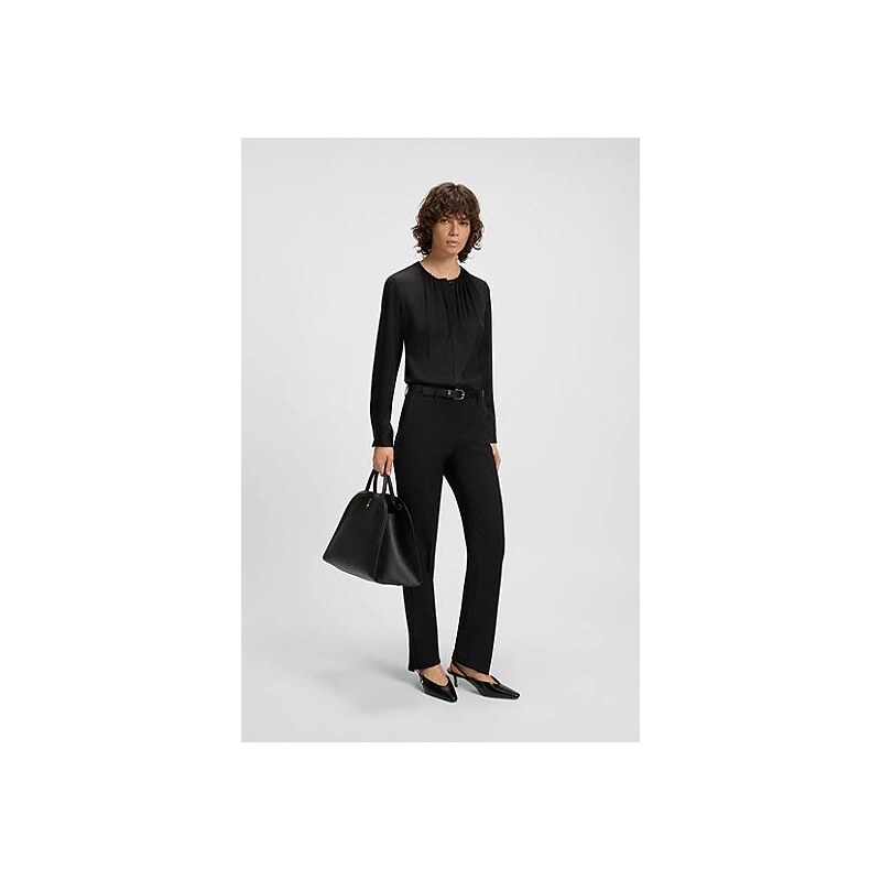 BOSS Collarless regular-fit blouse in stretch silk 113939763