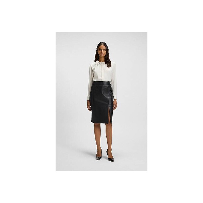 BOSS Collarless regular-fit blouse in stretch silk 113939764