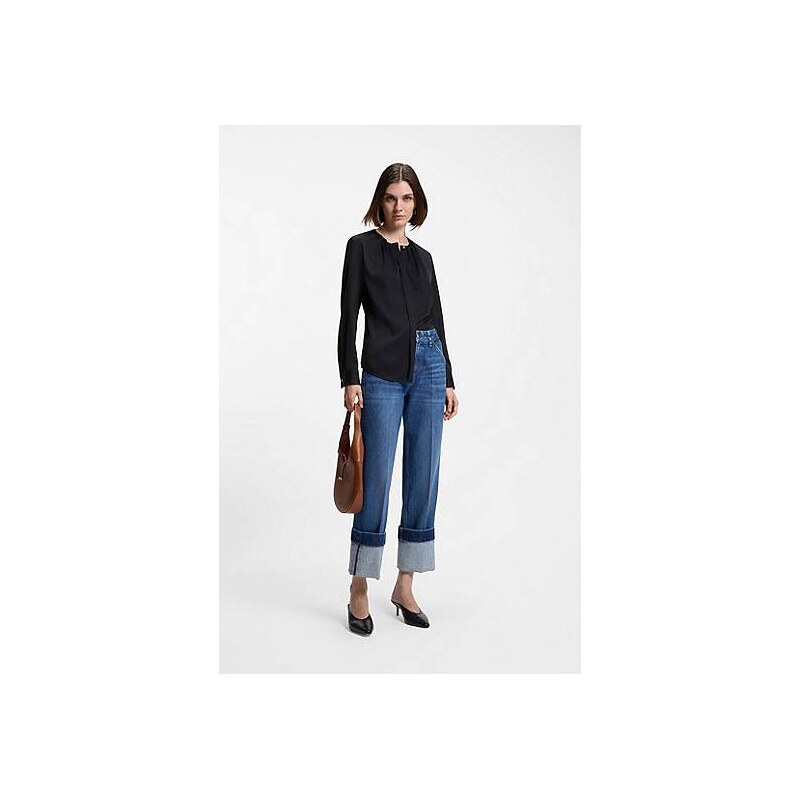 BOSS Collarless regular-fit blouse in stretch silk 113939766