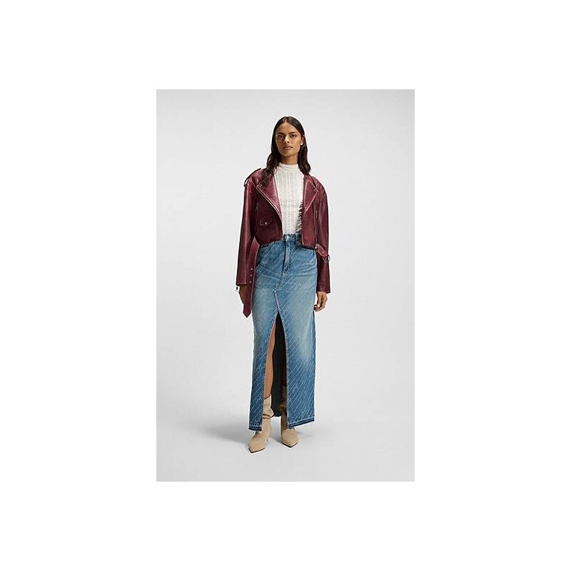 BOSS Cropped biker jacket in grained leather 114160768