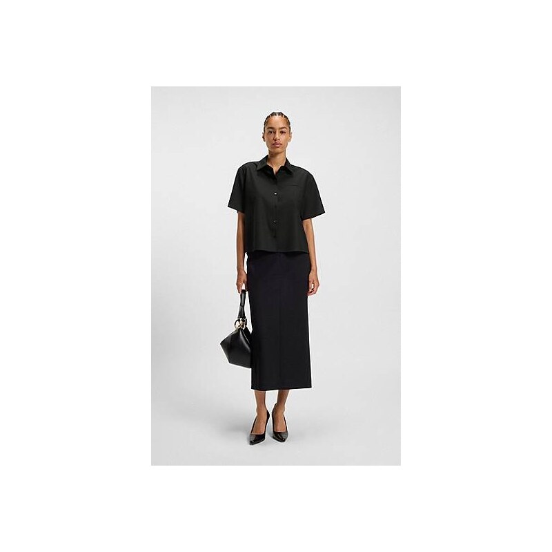 BOSS Regular-fit short-sleeved blouse in virgin wool 114161134