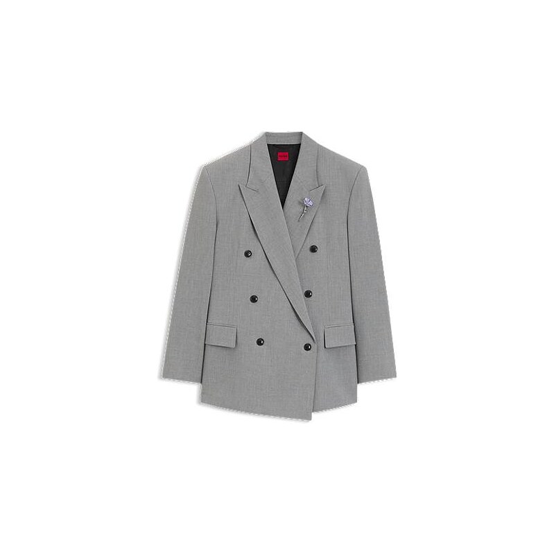 HUGO Relaxed-fit blazer with enamel flower brooch 113940762