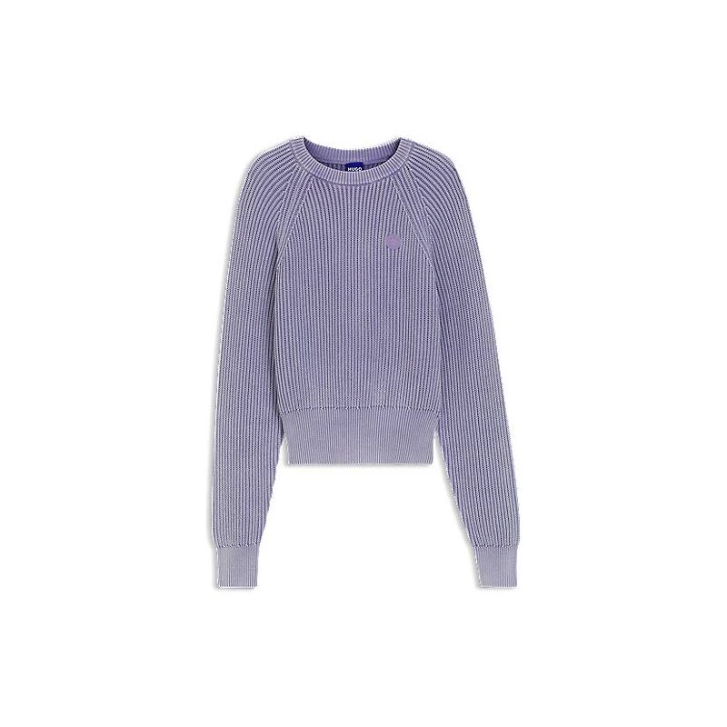 Knitted-cotton sweater with Happy HUGO logo 113940796