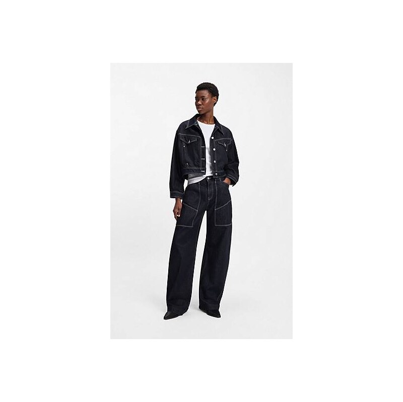 BOSS Regular-fit trucker jacket in rinse-washed denim 113940480