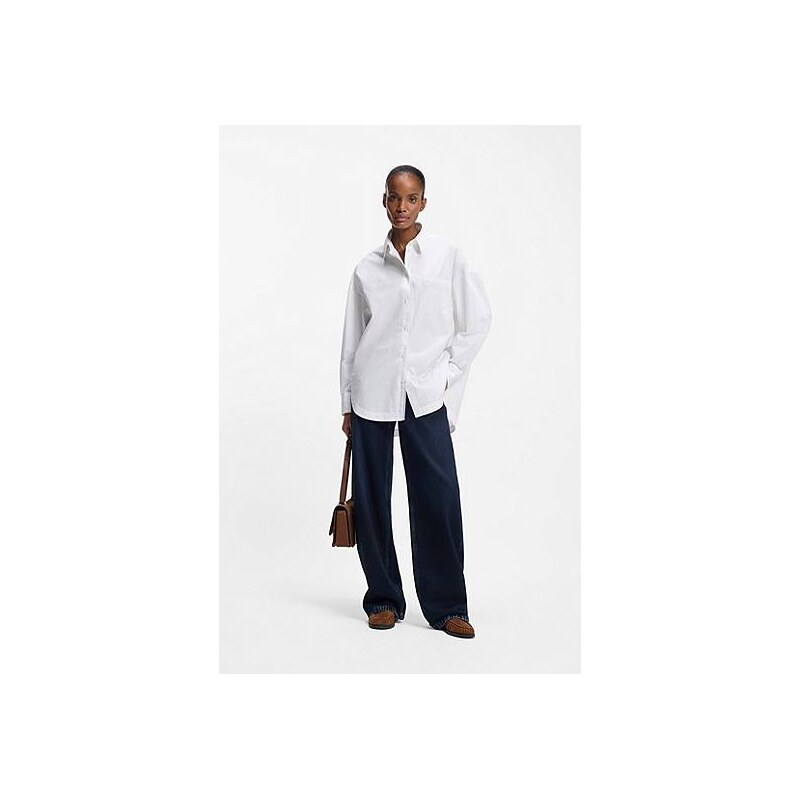 BOSS Oversized-fit blouse in cotton poplin and organza 113940606