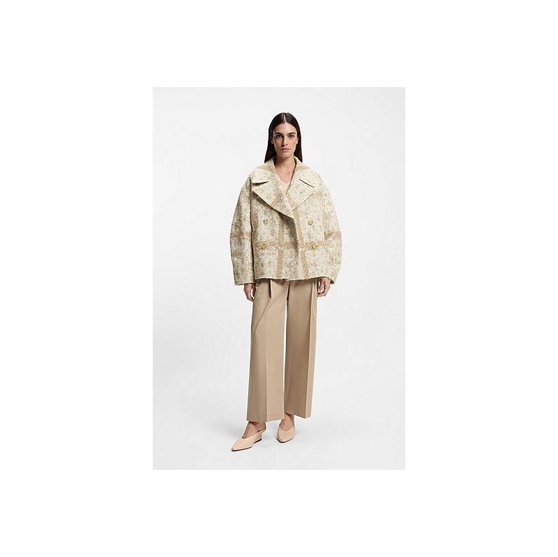 BOSS Double-breasted coat with check jacquard 113940558