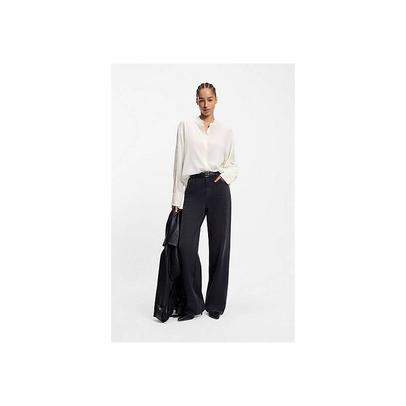 BOSS Regular-fit blouse in sandwashed silk with adjustable cuffs 113940805