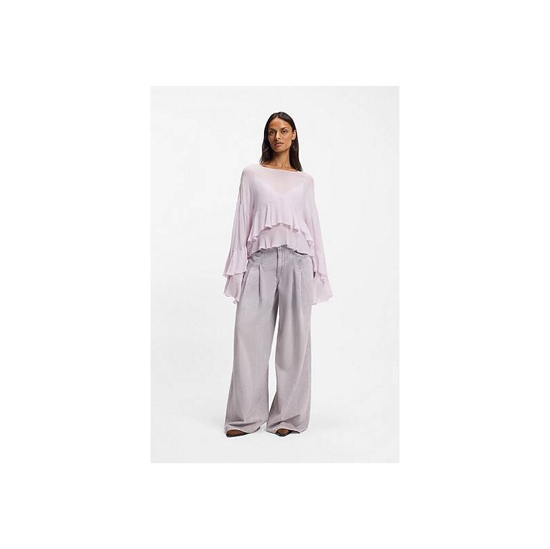 BOSS Relaxed-fit ruffled blouse in crepe Georgette seersucker 113940769