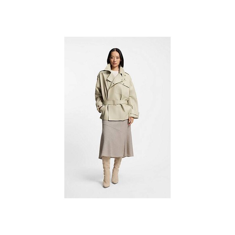 BOSS Relaxed-fit short-length trench coat in leather 114300715