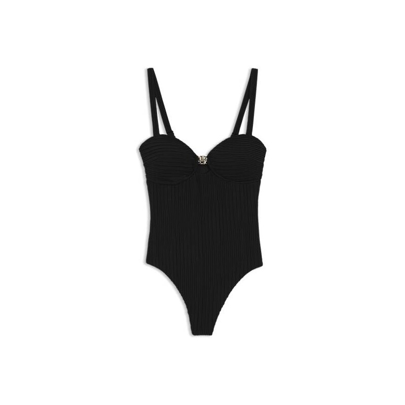 BOSS Pleated-fabric swimsuit with metallic Double B monogram 113942178