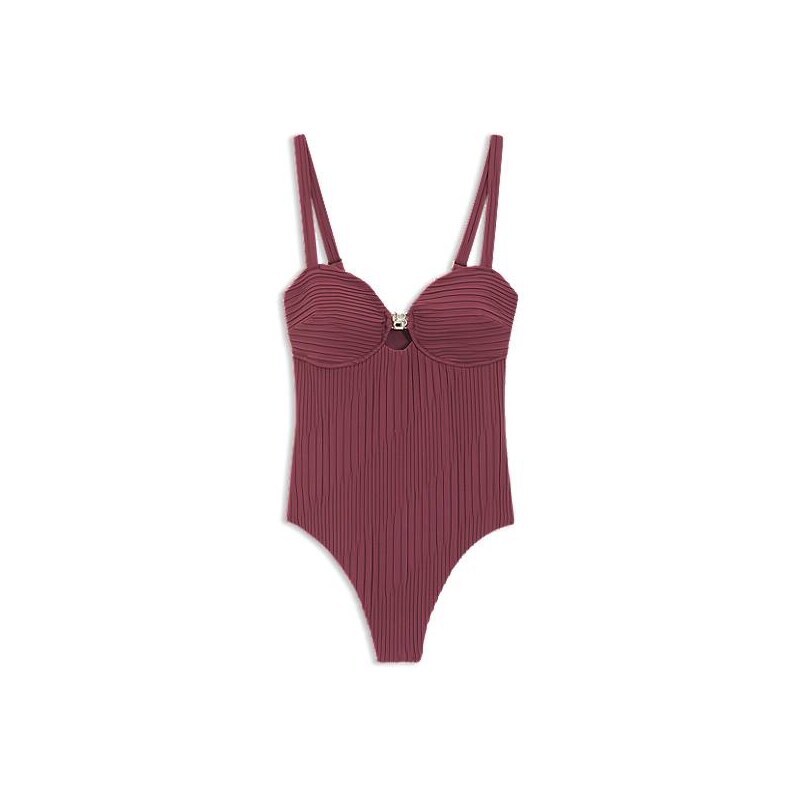 BOSS Pleated-fabric swimsuit with metallic Double B monogram 113942179